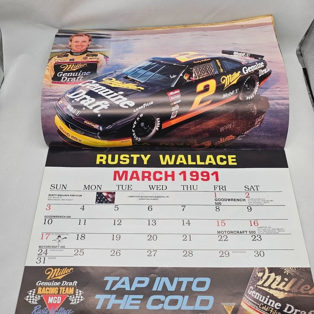 1991 Stock Car Racing Calendar Wallace Irvan Petty Bondine Marlin Allison Jarret